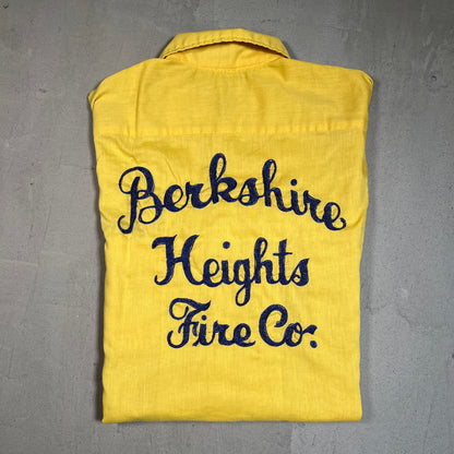 1960s Chain Stitch "Berkshire Heights Fire Co." Yellow Bowling Shirt Size Medium USED v16525