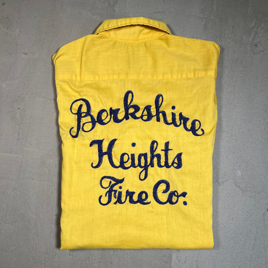 1960s Chain Stitch "Berkshire Heights Fire Co." Yellow Bowling Shirt Size Medium USED v16525
