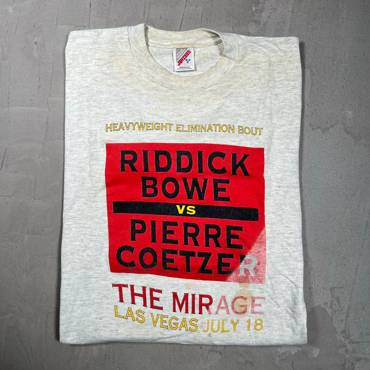 1992 Bowe vs. Coetzer Grey Fight Tee Size Medium USED v20116