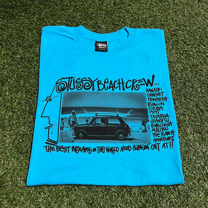 Stussy Blue Beach Crew Tee Size Medium USED x14087