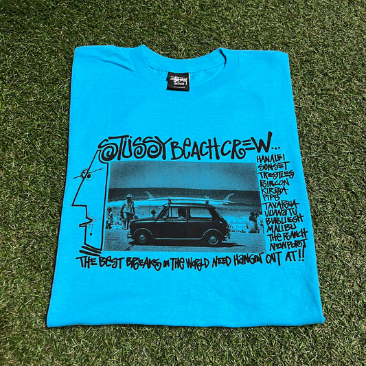 Stussy Blue Beach Crew Tee Size Medium USED x14087
