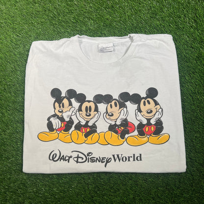 1990s Walt Disney World Four Micky Mouse White Tee Size XL USED v17726