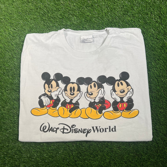 1990s Walt Disney World Four Micky Mouse White Tee Size XL USED v17726