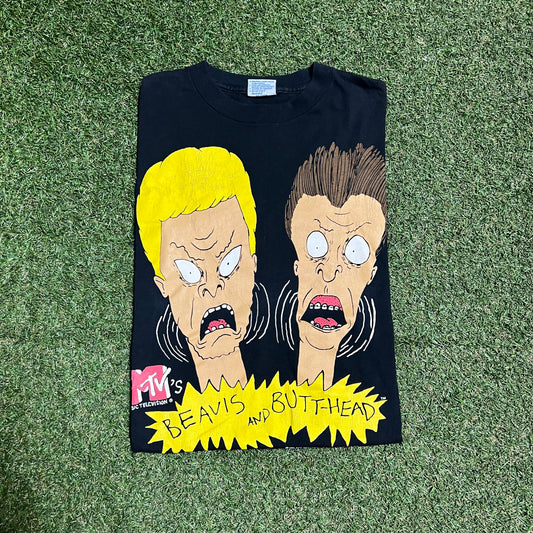 1993 Beavis and Butthead "Screaming" Black Tee Size Medium USED v16286