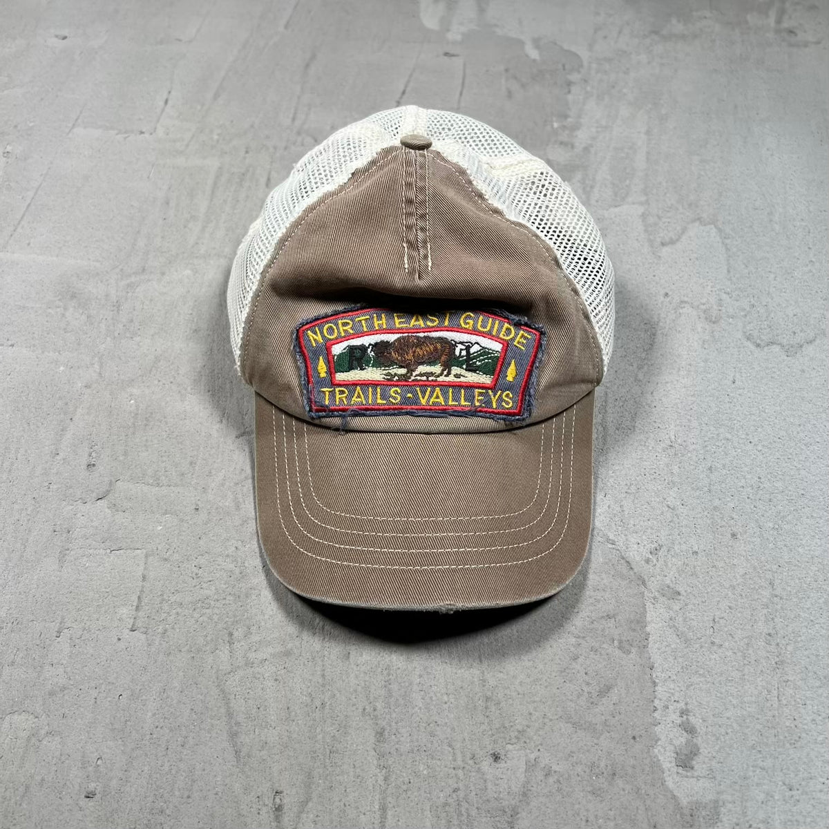 Y2K Polo Ralph Lauren Trails Valleys Guide Brown Trucker Hat USED v20322