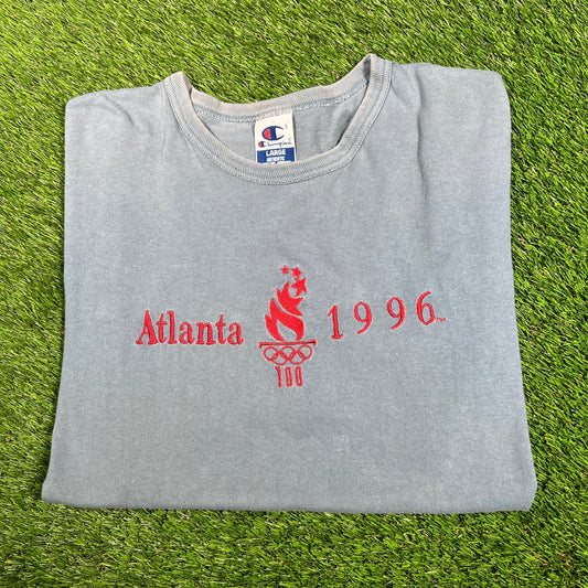 1996 Atlanta Olympic Blue Champion Tee Size Large USED v17101