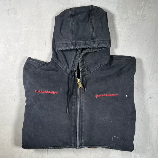 Y2K Carhartt Washed Black Active Hooded Jacket Size XL USED v20265