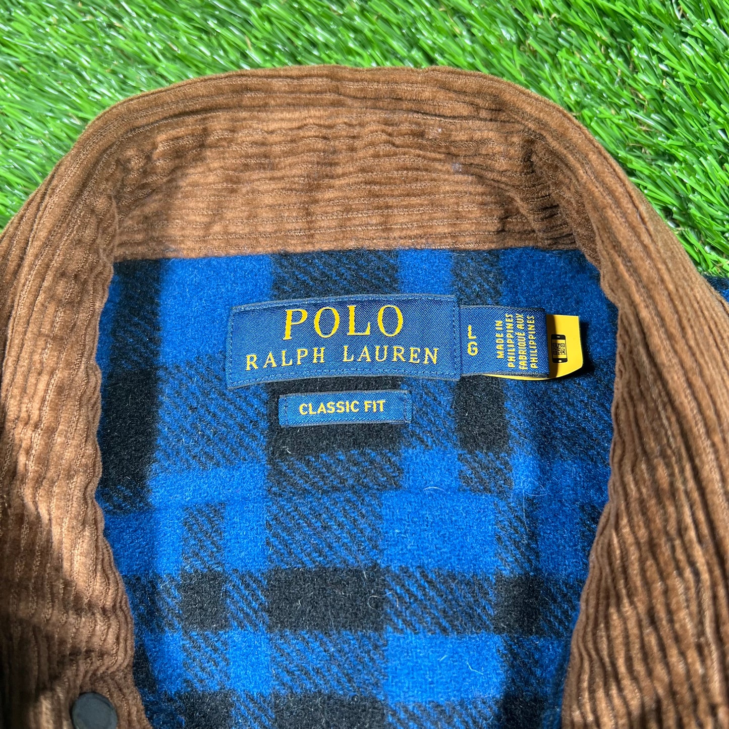 Polo Ralph Lauren Black and Blue Plaid Flannel Size Large USED v17135
