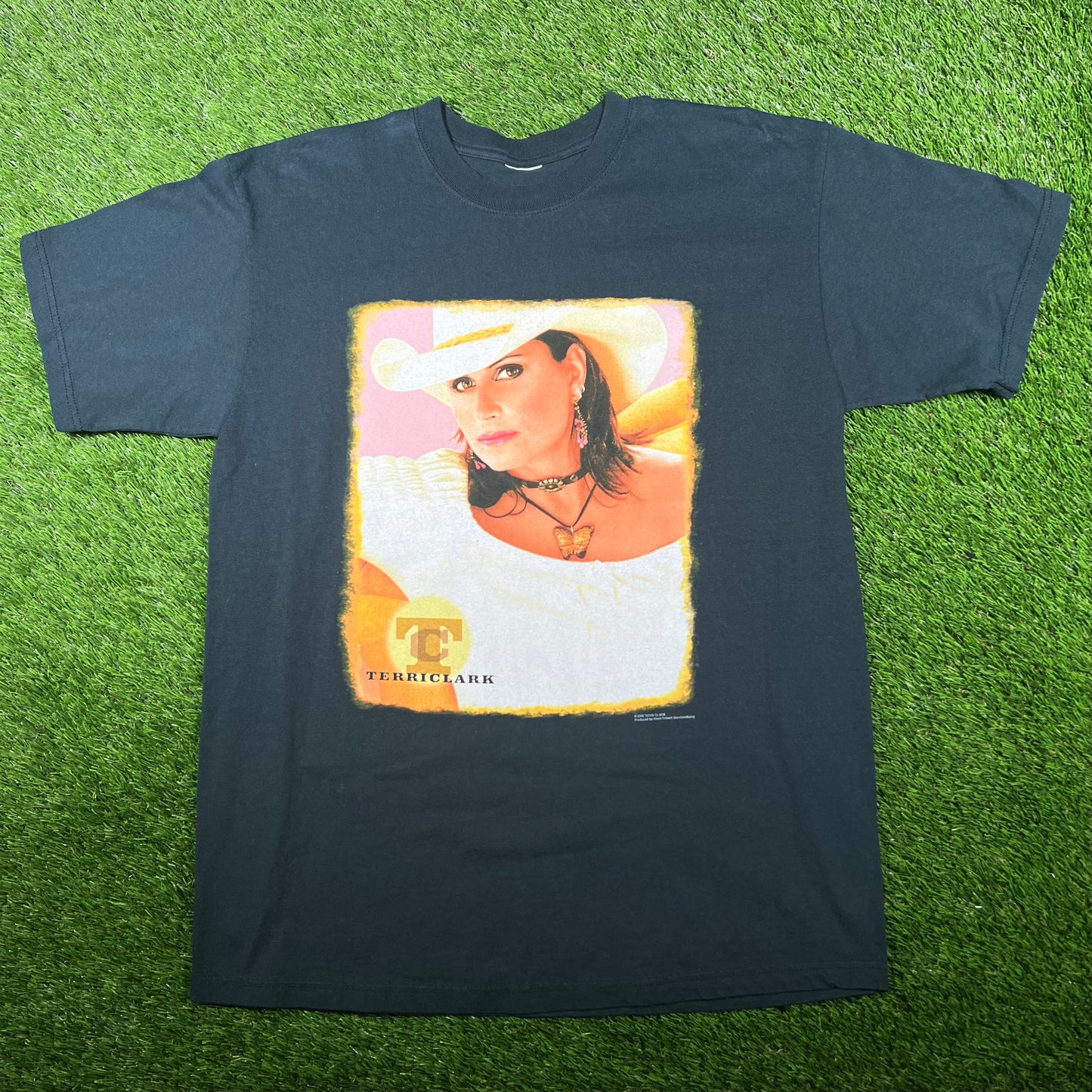 2002 Terri Clark Navy Portrait Tee Size Large USED v17274