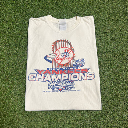 2000 Yankees World Series Champs Clubhouse Edition White Tee Size XL USED v16186