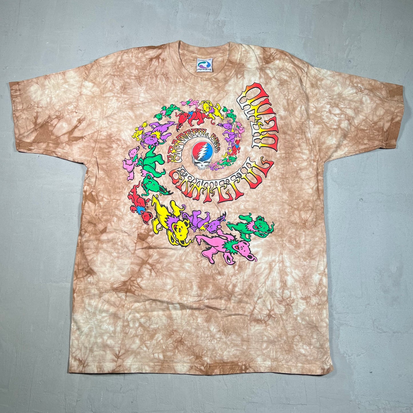 Grateful Dead 2000s Swirl Bear Brown Tie Dye Tee Size XL USED v9920