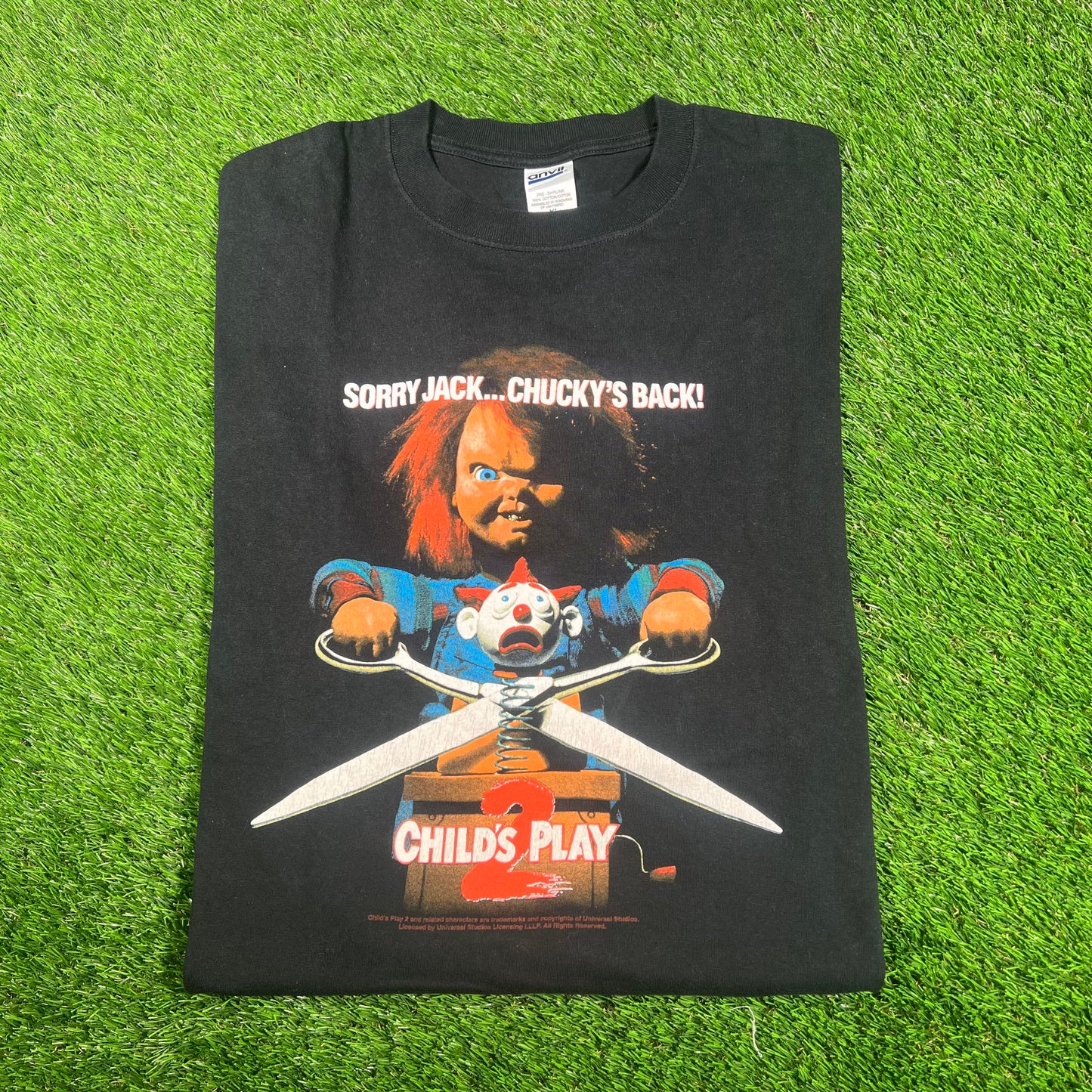 Y2K Child's Play 2 Black Chucky Tee Size XL USED v17703