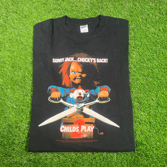 Y2K Child's Play 2 Black Chucky Tee Size XL USED v17703