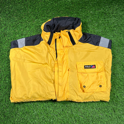 1990s Polo Sport Yellow Tech Jacket Size Large USED v18246