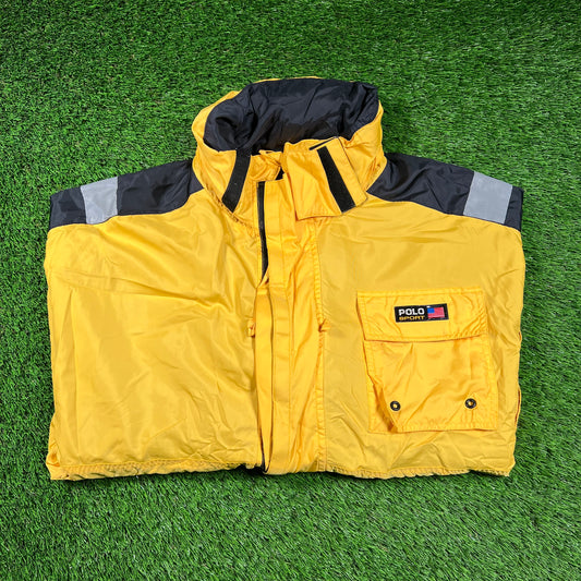 1990s Polo Sport Yellow Tech Jacket Size Large USED v18246