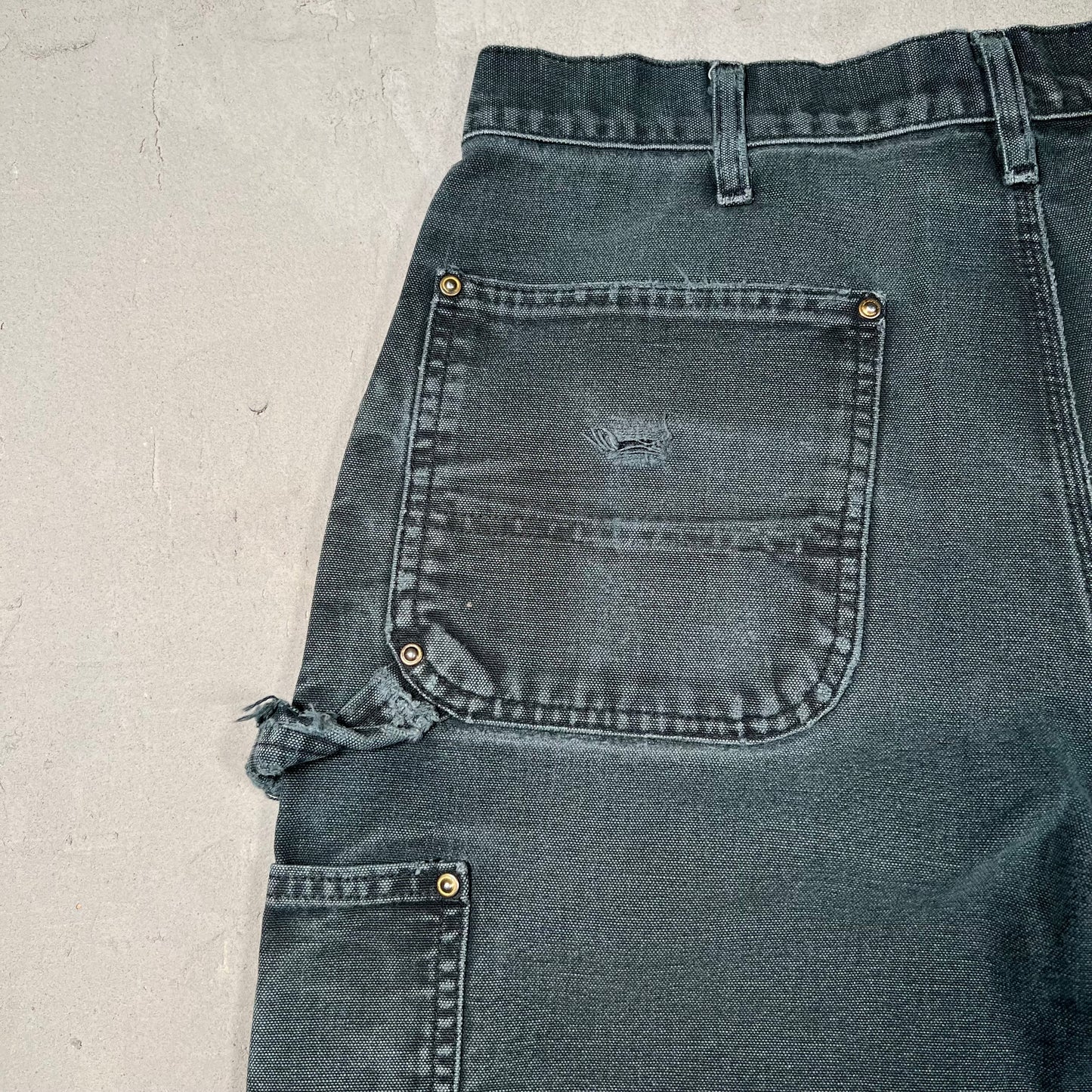 Y2K Carhartt Washed Black Thrashed Double Knees Size 34 USED v19550