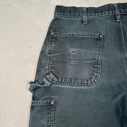 Y2K Carhartt Washed Black Thrashed Double Knees Size 34 USED v19550