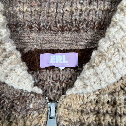 ERL Striped Zip Up Knit Brown Sweater Size Medium USED x18887