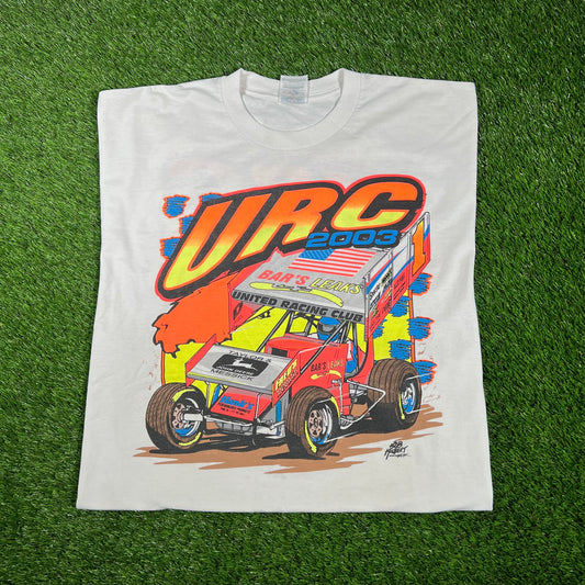 2003 URC White Drag Racing Tee Size XL USED v17343