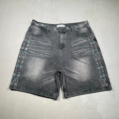 Vale Rhinestone Washed Black Denim Shorts Jhorts Size 36 USED x17341