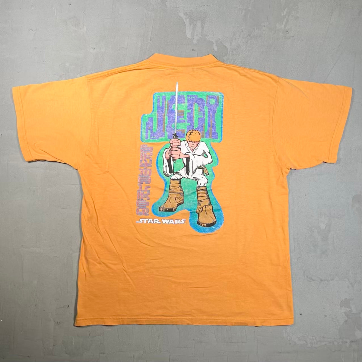1997 Star Wars Luke Skywalker Jedi Orange Tee Size XL USED v20377