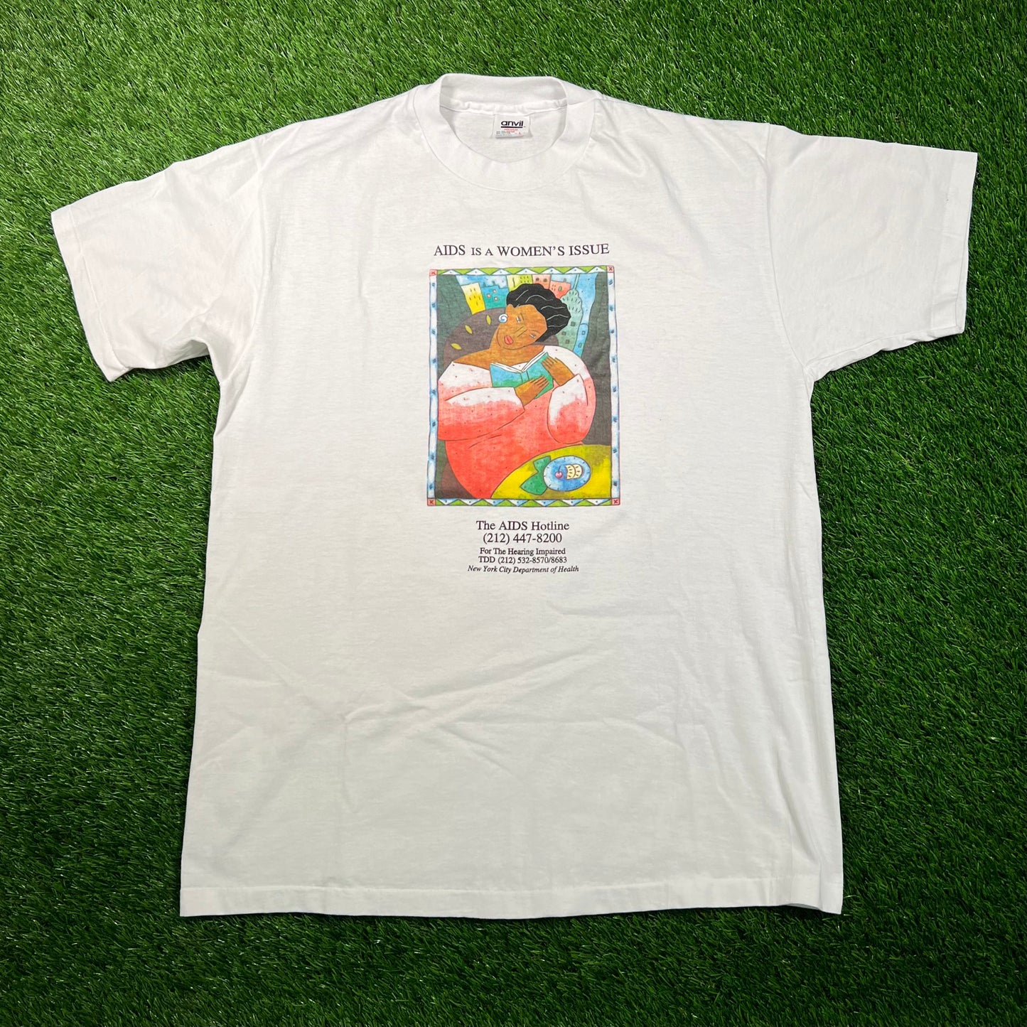 1990s AIDS Hotline White Tee Size Large USED v18642