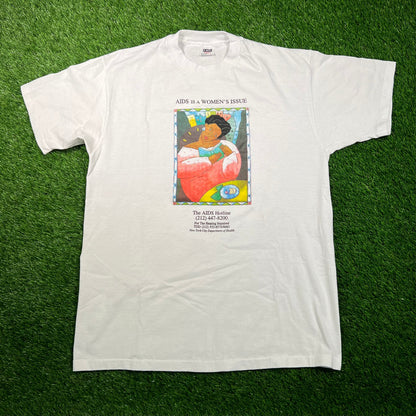 1990s AIDS Hotline White Tee Size Large USED v18642