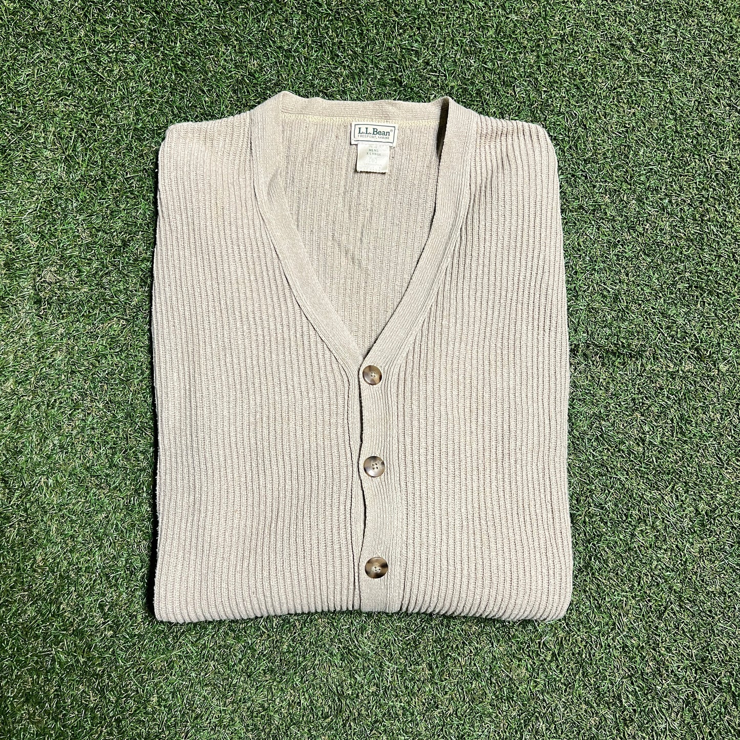 1990s LL Bean Tan Cardigan Size XL USED v11881