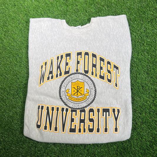 1980s Wake Forest University Crest Grey Crewneck Size Large USED v18200