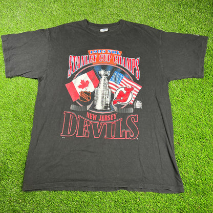 1995 New Jersey Devils Black Stanley Cup Champions Tee Size Large USED v16713