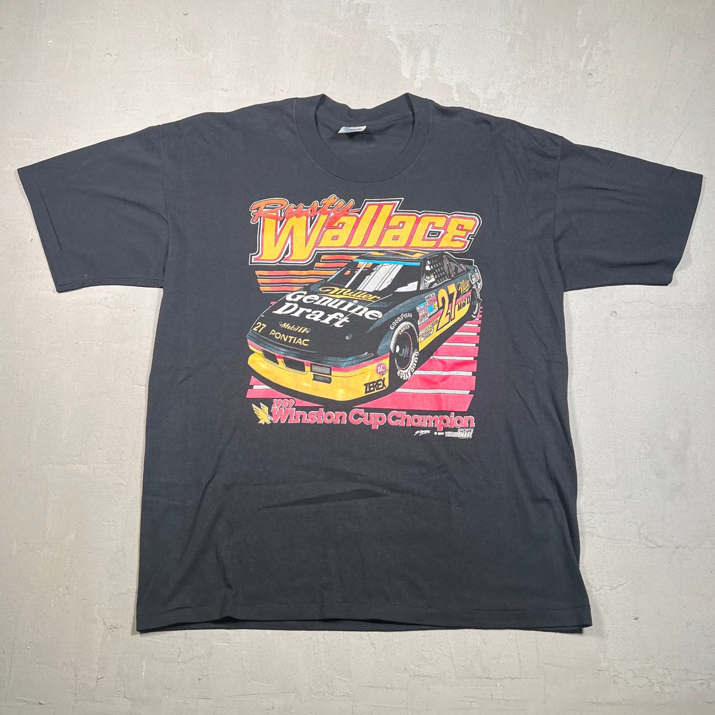 1990 Rusty Wallace Black Nascar Tee Size XL USED v17048