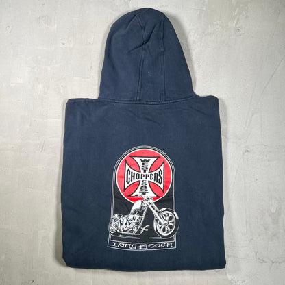 Y2K West Coast Chopper Long Beach Dark Navy Hoodie Size XL USED v20139