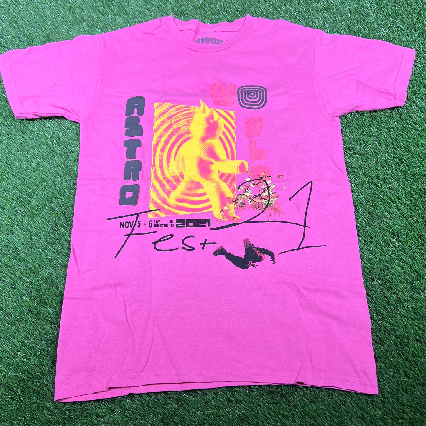 Travis Scott 2021 Astro World Pink Tee Size Small USED x14526