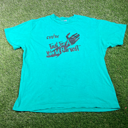 1986 Fast for a World Harvest Green Tee Size XL USED v17734