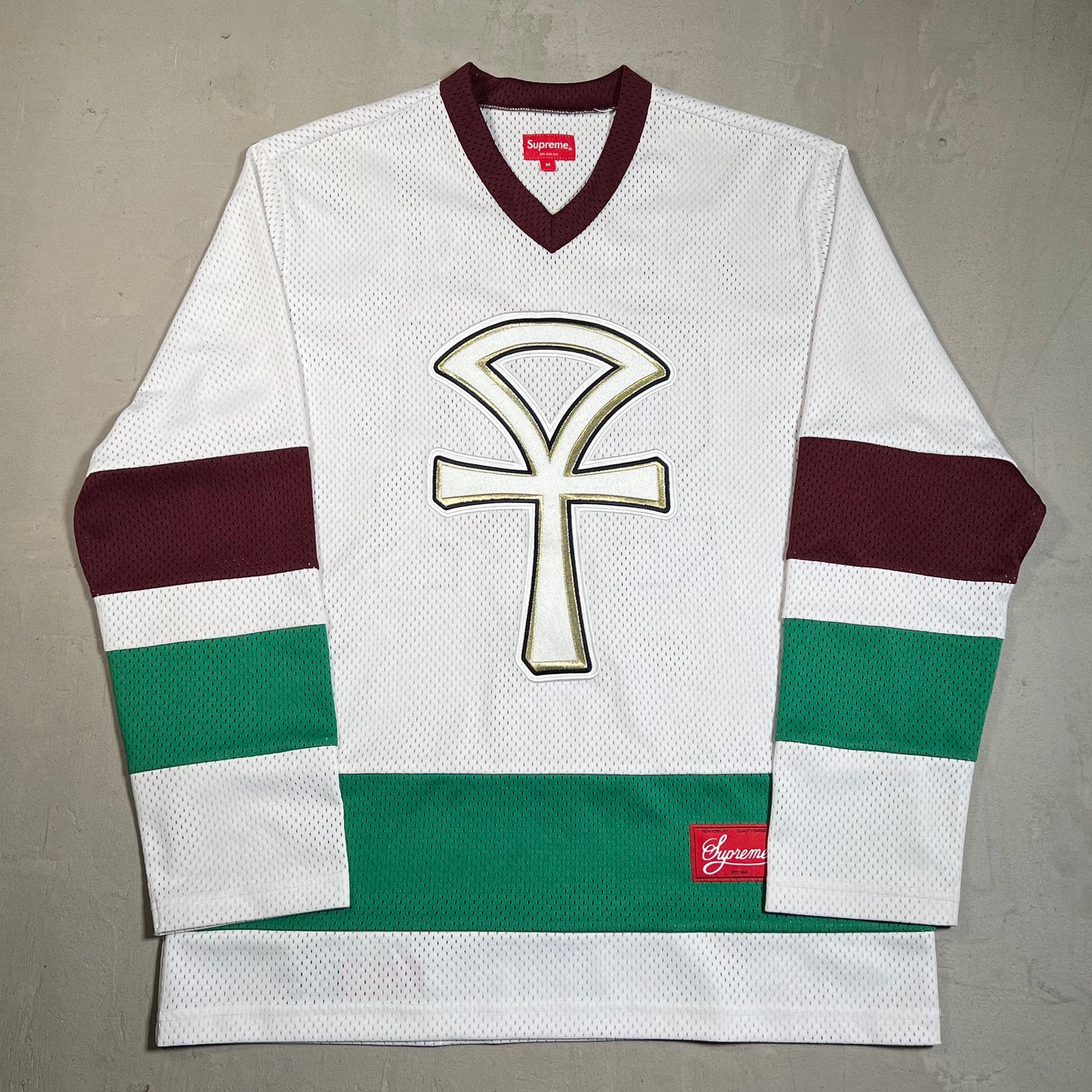 Supreme Ankh White/Green Hockey Jersey Size Medium USED x17631