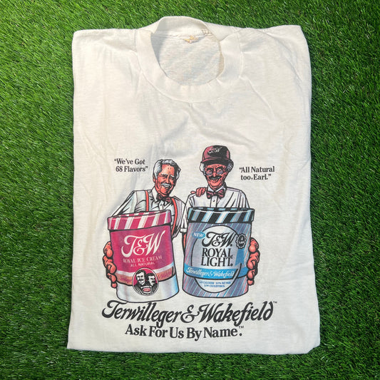 1990s T&W Royal Ice Cream "Guarantee" White Tee Size Large USED v18808