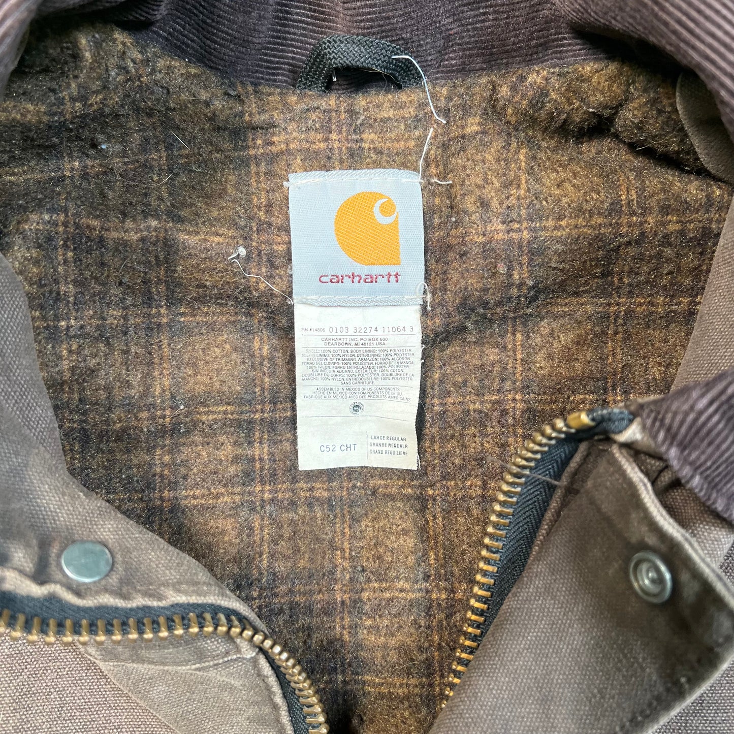 1990s Carhartt Western Blanket Lined Brown Field Jacket Size Large USED v18799