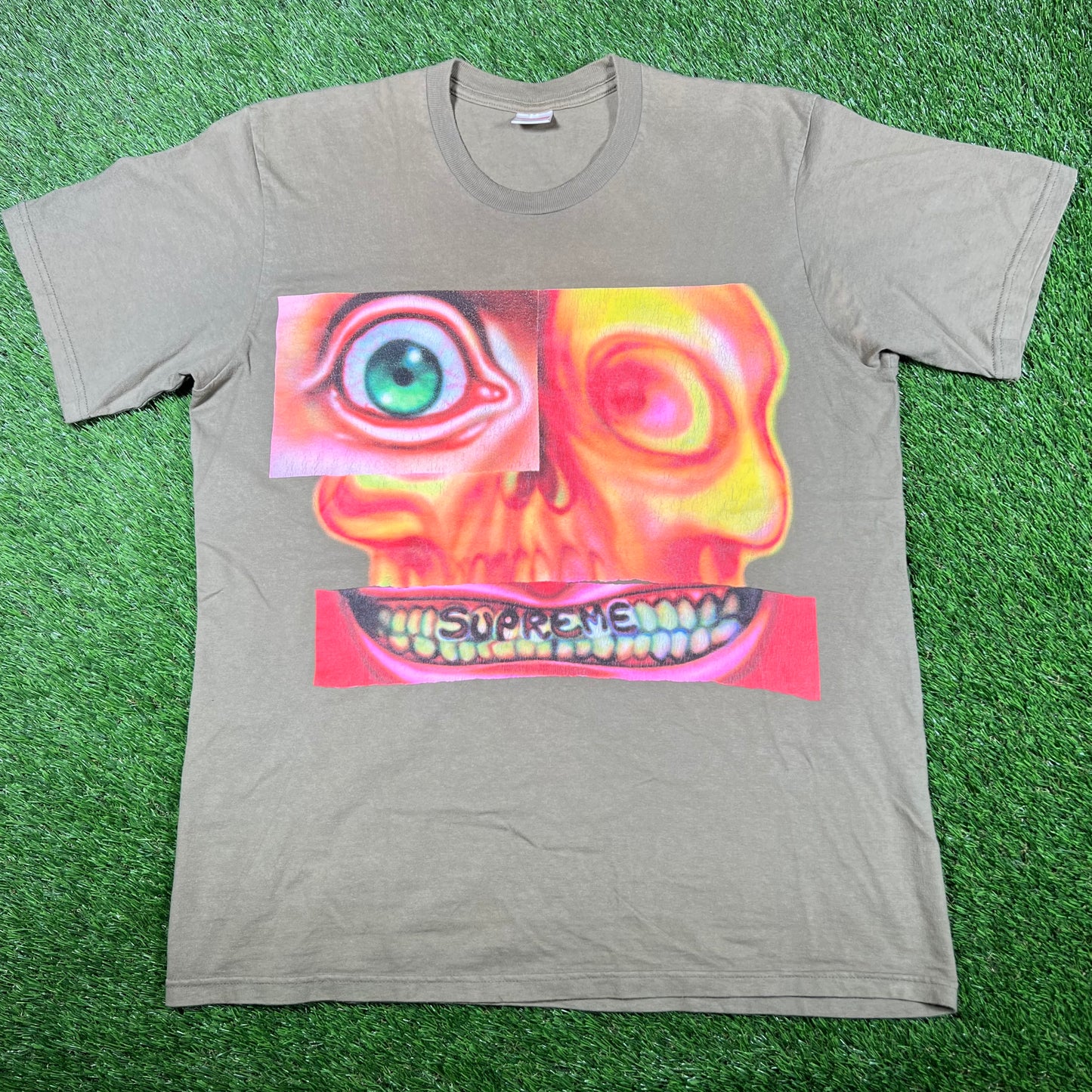 Supreme Face Tee Light Olive (2021) Size Large USED x14779