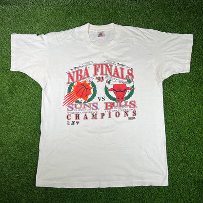 1993 Bulls Vs Suns NBA Finals White Tee Size XL USED v16726