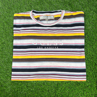 Guess LA Multi Color Yellow/Brown Stripe Tee Size XL USED v16680