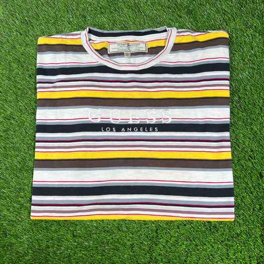 Guess LA Multi Color Yellow/Brown Stripe Tee Size XL USED v16680