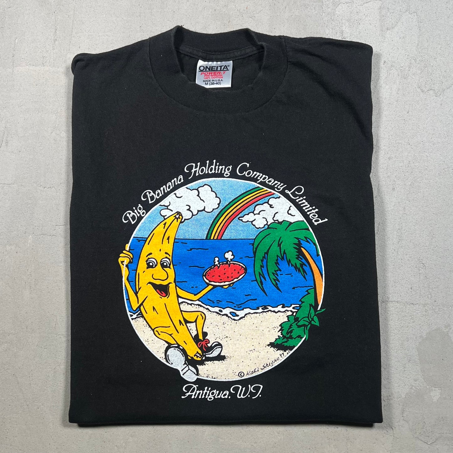 1987 Big Banana Holding Company Black Tee Size Medium USED v19300