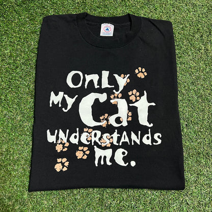 1990s Only My Cats Understand Me Black Tee Size Large USED v16491