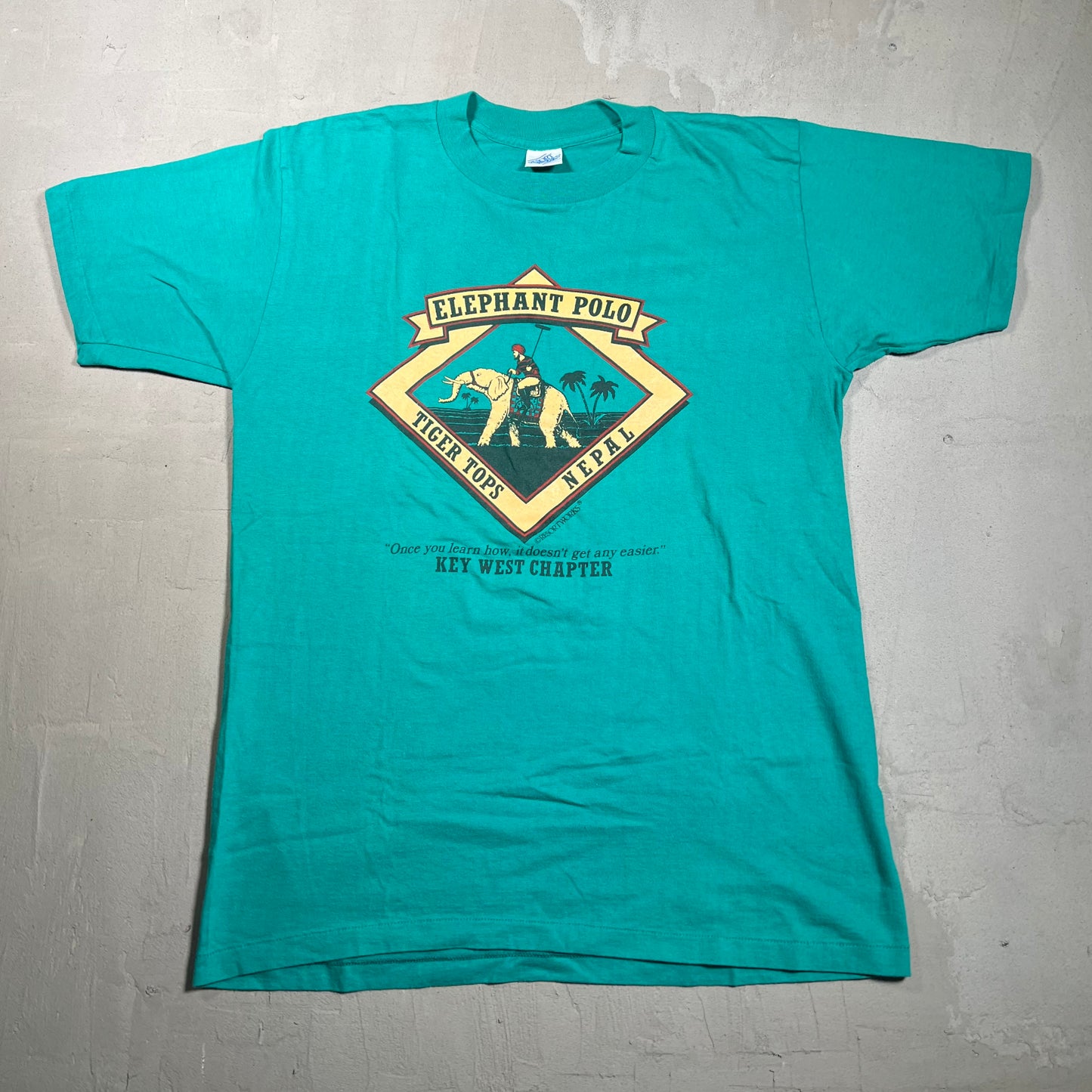 1990s Elephant Polo Nepal Green Tee Size Large USED v18904