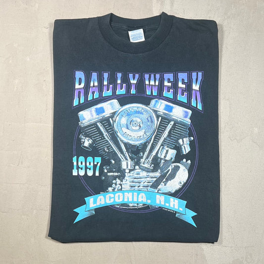 1997 Laconia "Rally Week" Black Biker Tee Size Large USED v19193