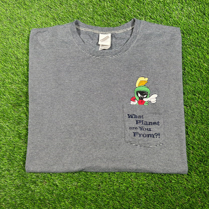 1999 Marvin the Martian "What Plant are you From?" Striped Pocket Tee Size XXL USED v17540