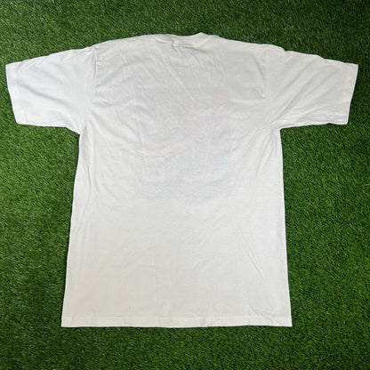 1990s You Suck Blow Me Vaccum Fan Art White Tee Size Large USED v16651