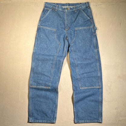 Y2K Carhartt Blue Denim Double Knee Pants Size 34 USED v19555