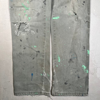 Y2K Dickies Green Workwear Patched Pants Size 32x32 USED v19553