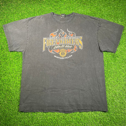 Y2K Harley Davidson Like It Hot Fire Fighter Black Tee Size XL USED v18624